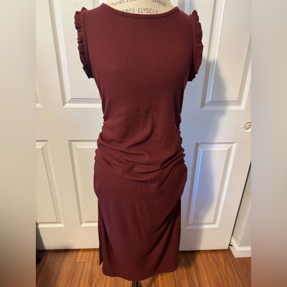 Maurices Maternity Sleeveless Ruffle Midi Dress - Burgundy